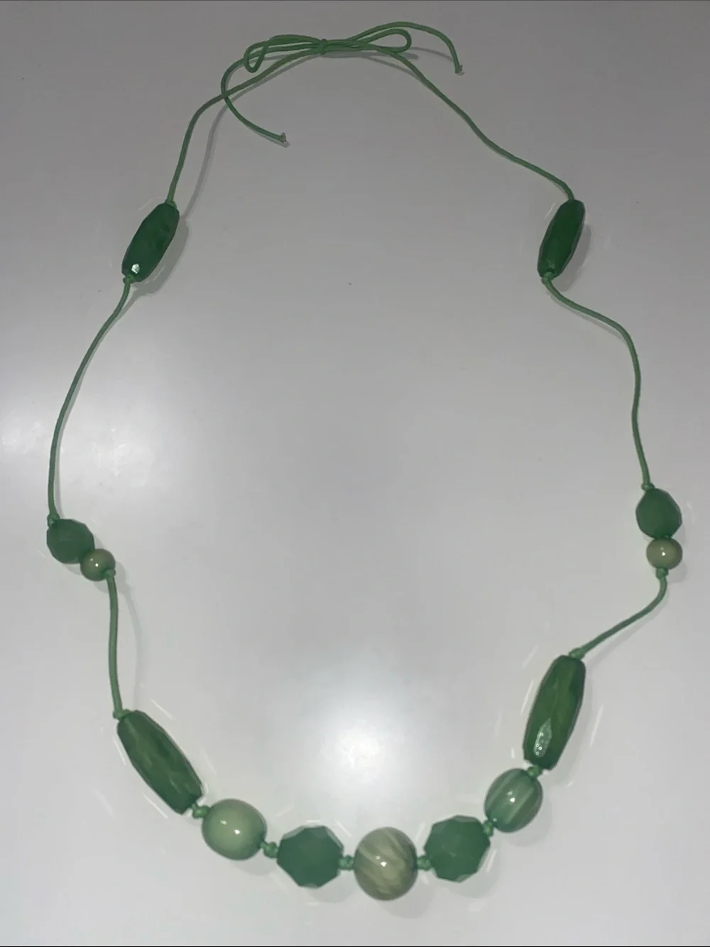 Vintage Chunky Long Green Beaded Necklace Boho
